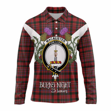 MacAlister (McAlister) Tartan Family Crest Long Sleeve Polo Shirt Scottish Burns Night Thistle Floral