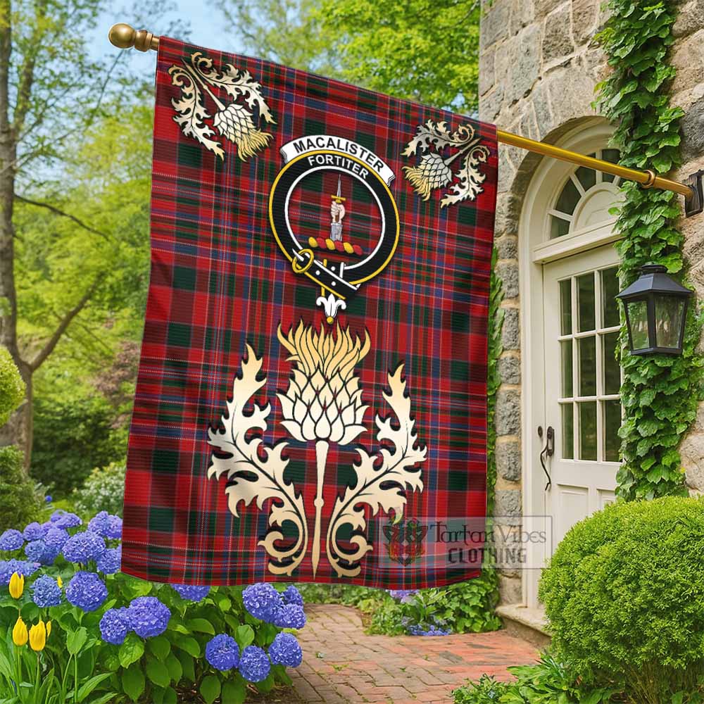 MacAlister (McAlister) Tartan Garden Flag with Golden Regal Scottish Thistle Emblem - Tartan Vibes Clothing