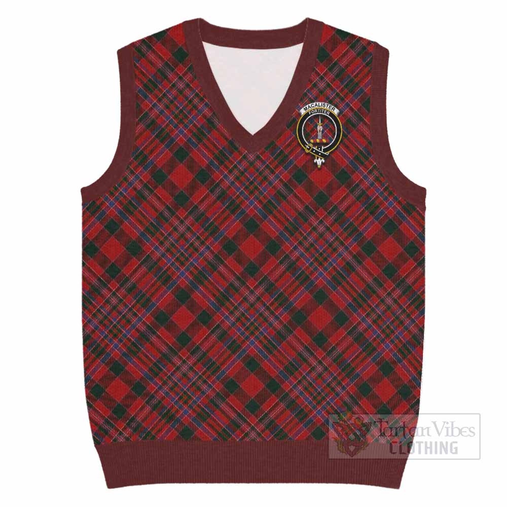 MacAlister (McAlister) Tartan Knitted V-Neck Vest with Family Crest Cross Style