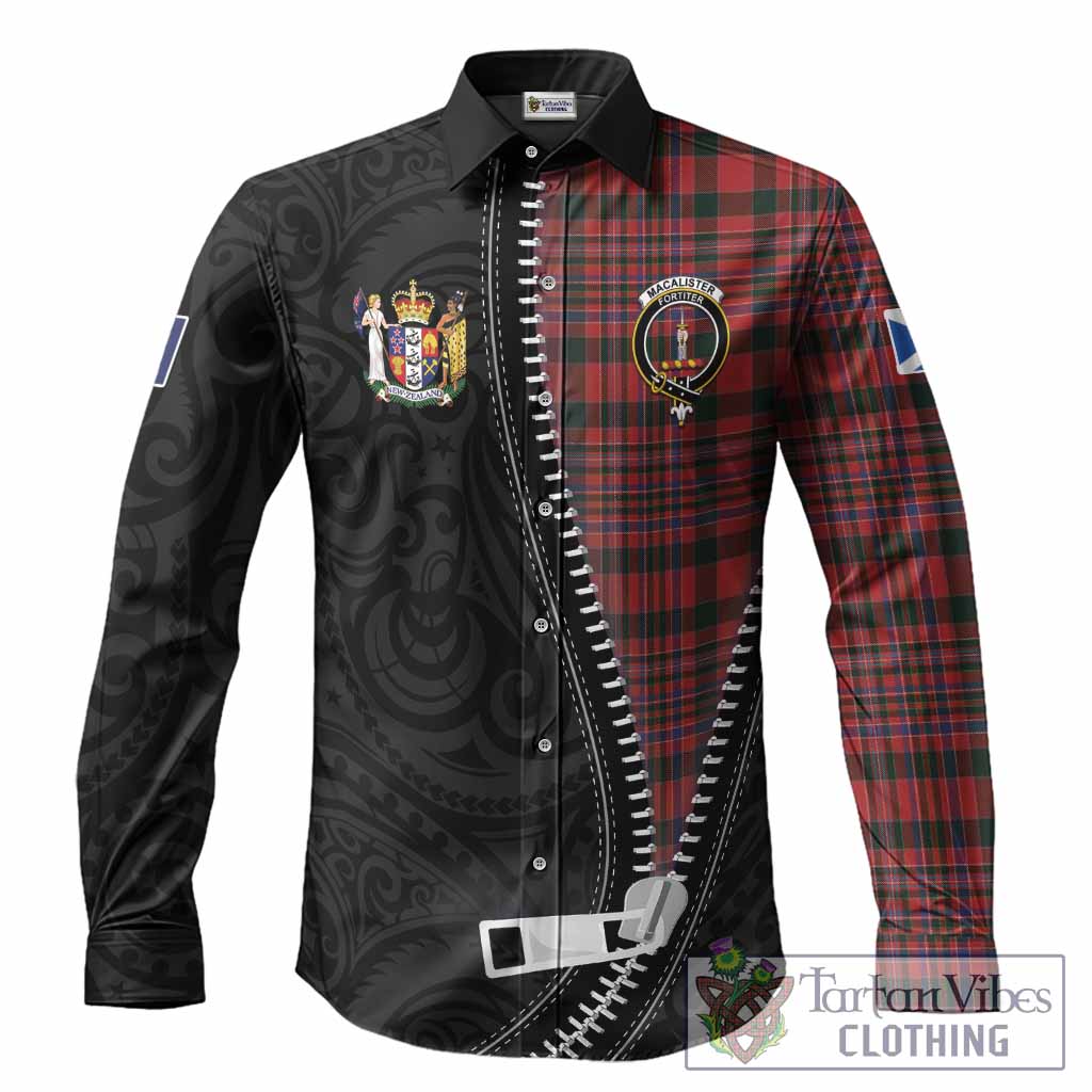 MacAlister (McAlister) Tartan Long Sleeve Button Shirts New Zealand Pattern Unique Zipper Stylized