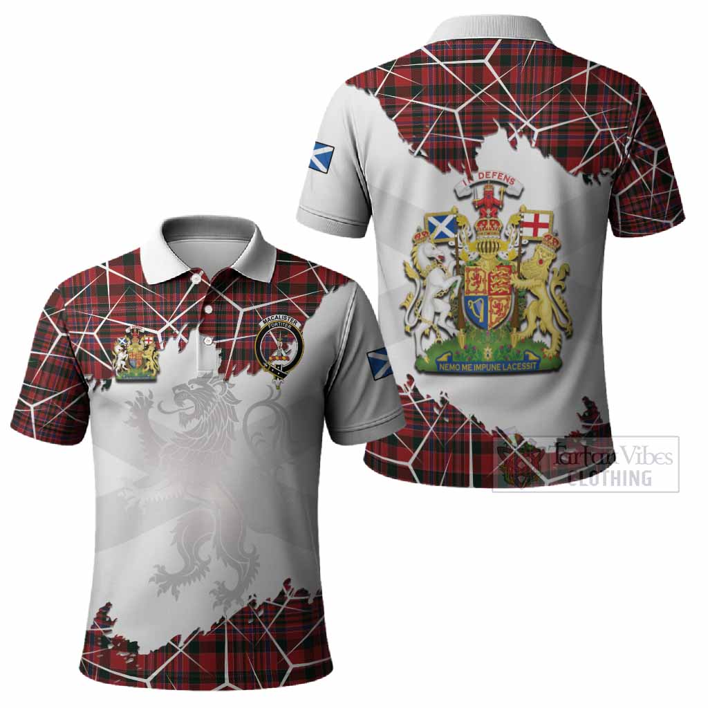 MacAlister (McAlister) Tartan Polo Shirt with Family Crest and Lion Rampant Grunge Style