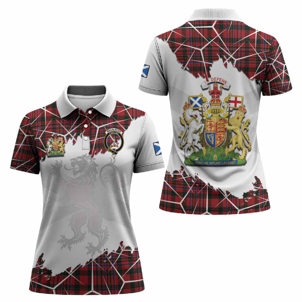 MacAlister (McAlister) Tartan Women Polo Shirt with Family Crest and Lion Rampant Grunge Style