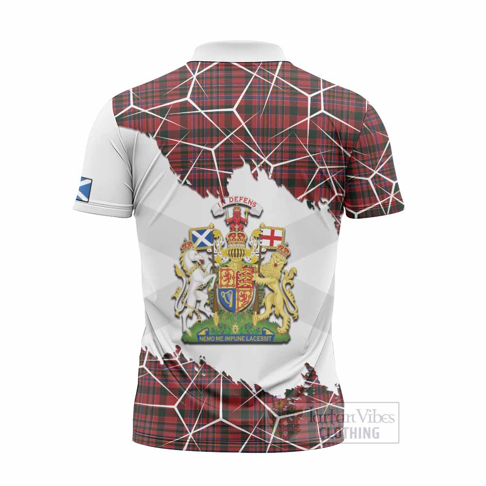 MacAlister (McAlister) Tartan Zipper Polo Shirt with Family Crest and Lion Rampant Grunge Style