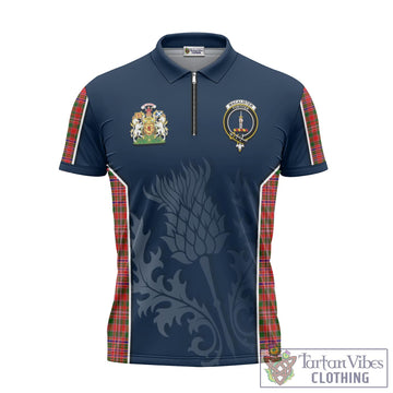 MacAlister Modern Tartan Zipper Polo Shirt with Family Crest and Scottish Thistle Vibes Sport Style