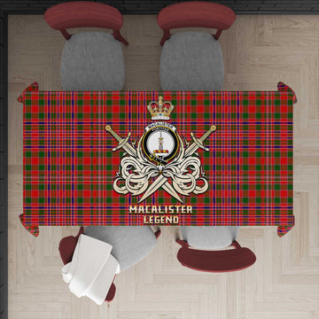 MacAlister Modern Tartan Tablecloth with Clan Crest and the Golden Sword of Courageous Legacy