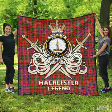 MacAlister Modern Tartan Quilt with Clan Crest and the Golden Sword of Courageous Legacy