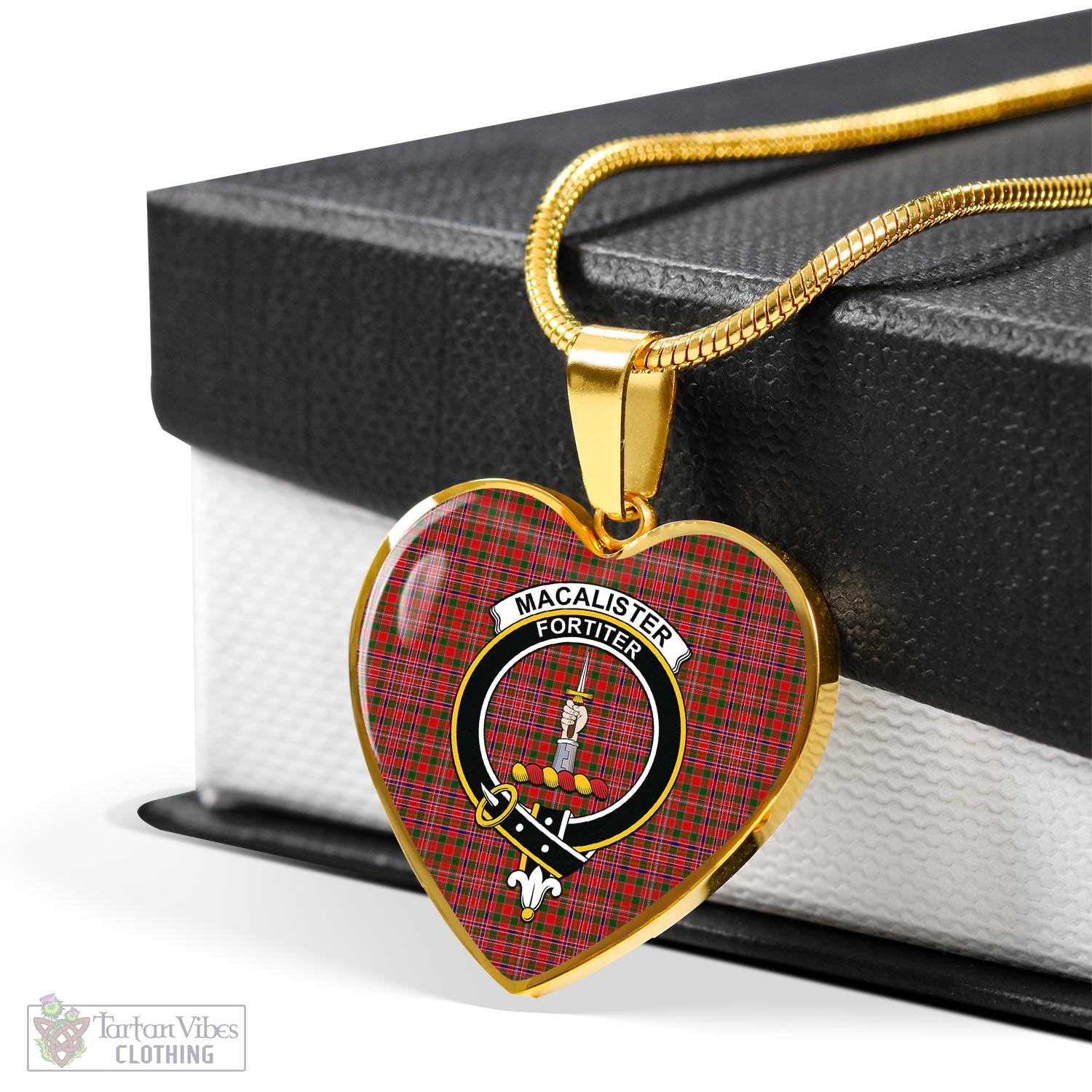 Tartan Vibes Clothing MacAlister Modern Tartan Heart Necklace with Family Crest