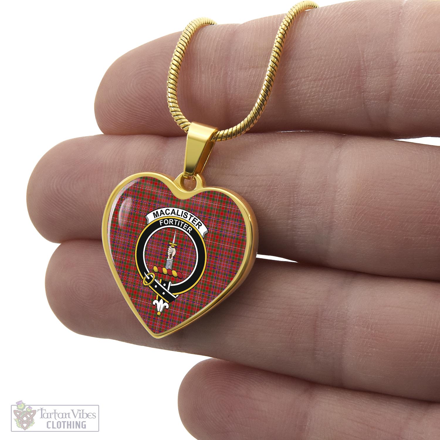 Tartan Vibes Clothing MacAlister Modern Tartan Heart Necklace with Family Crest
