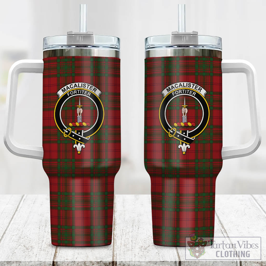 Tartan Vibes Clothing MacAlister of Glenbarr Tartan and Family Crest Tumbler with Handle