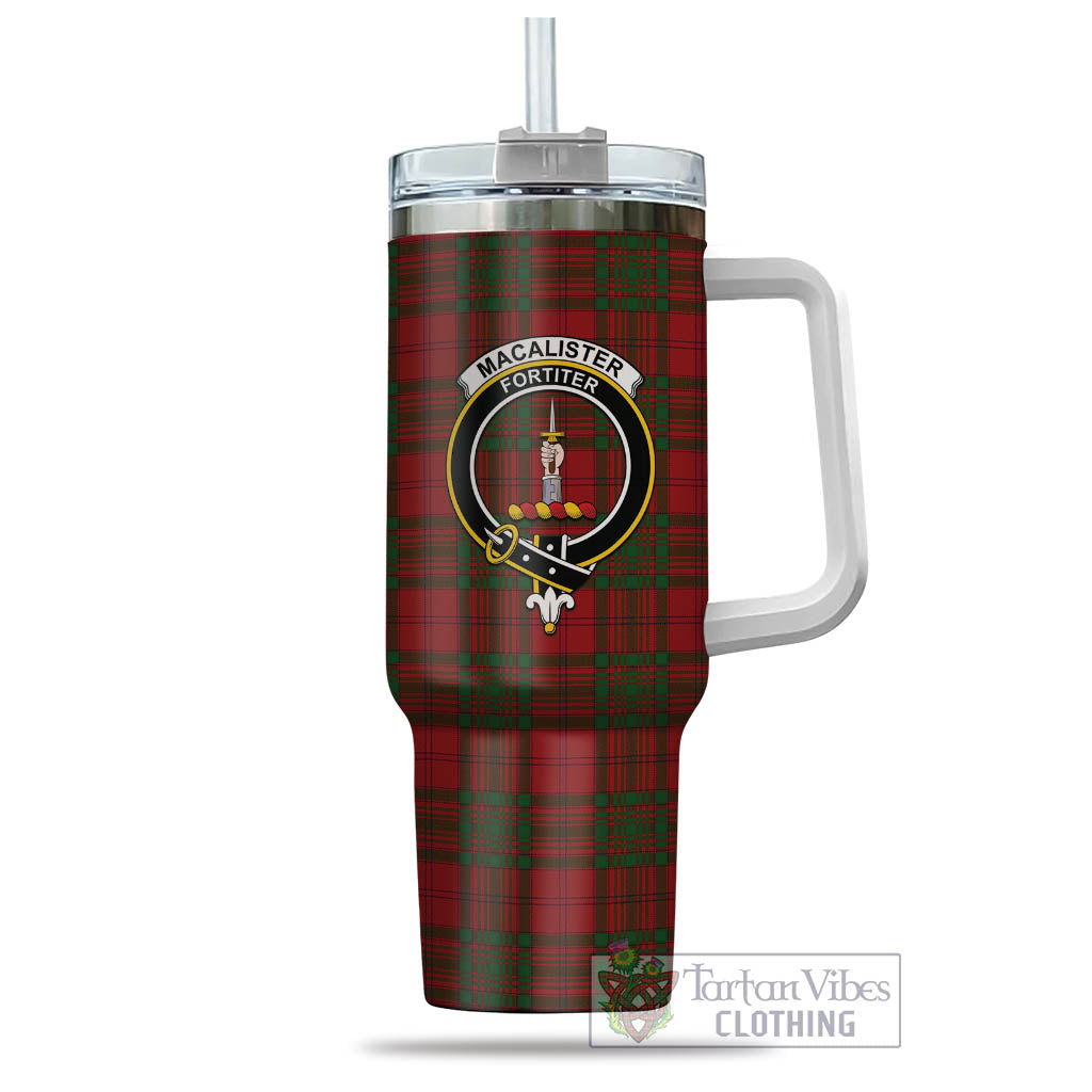 Tartan Vibes Clothing MacAlister of Glenbarr Tartan and Family Crest Tumbler with Handle