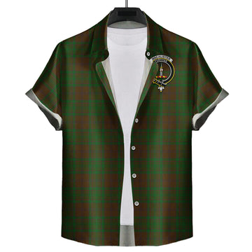 MacAlister of Glenbarr Hunting Tartan Short Sleeve Button Down Shirt with Family Crest