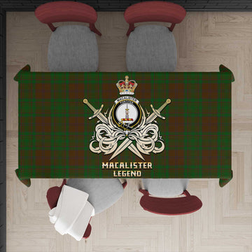 MacAlister of Glenbarr Hunting Tartan Tablecloth with Clan Crest and the Golden Sword of Courageous Legacy