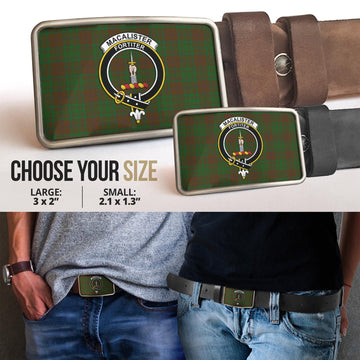 MacAlister of Glenbarr Hunting Tartan Belt Buckles with Family Crest