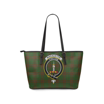 MacAlister of Glenbarr Hunting Tartan Leather Tote Bag with Family Crest