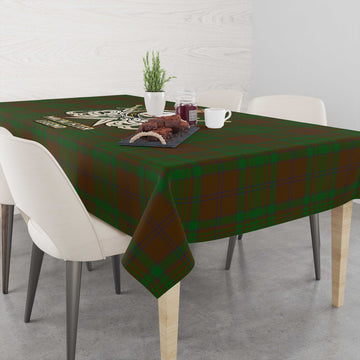 MacAlister of Glenbarr Hunting Tartan Tablecloth with Clan Crest and the Golden Sword of Courageous Legacy
