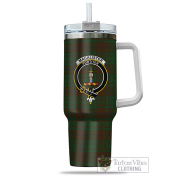 MacAlister of Glenbarr Hunting Tartan and Family Crest Tumbler with Handle