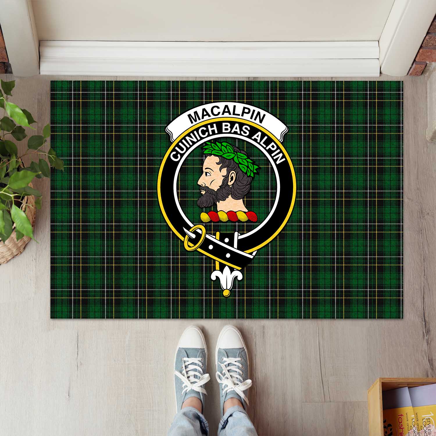 MacAlpin Tartan Door Mat with Family Crest - Tartanvibesclothing