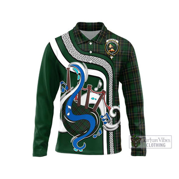 MacAlpine (MacAlpin) Tartan Long Sleeve Polo Shirt with Epic Bagpipe Style