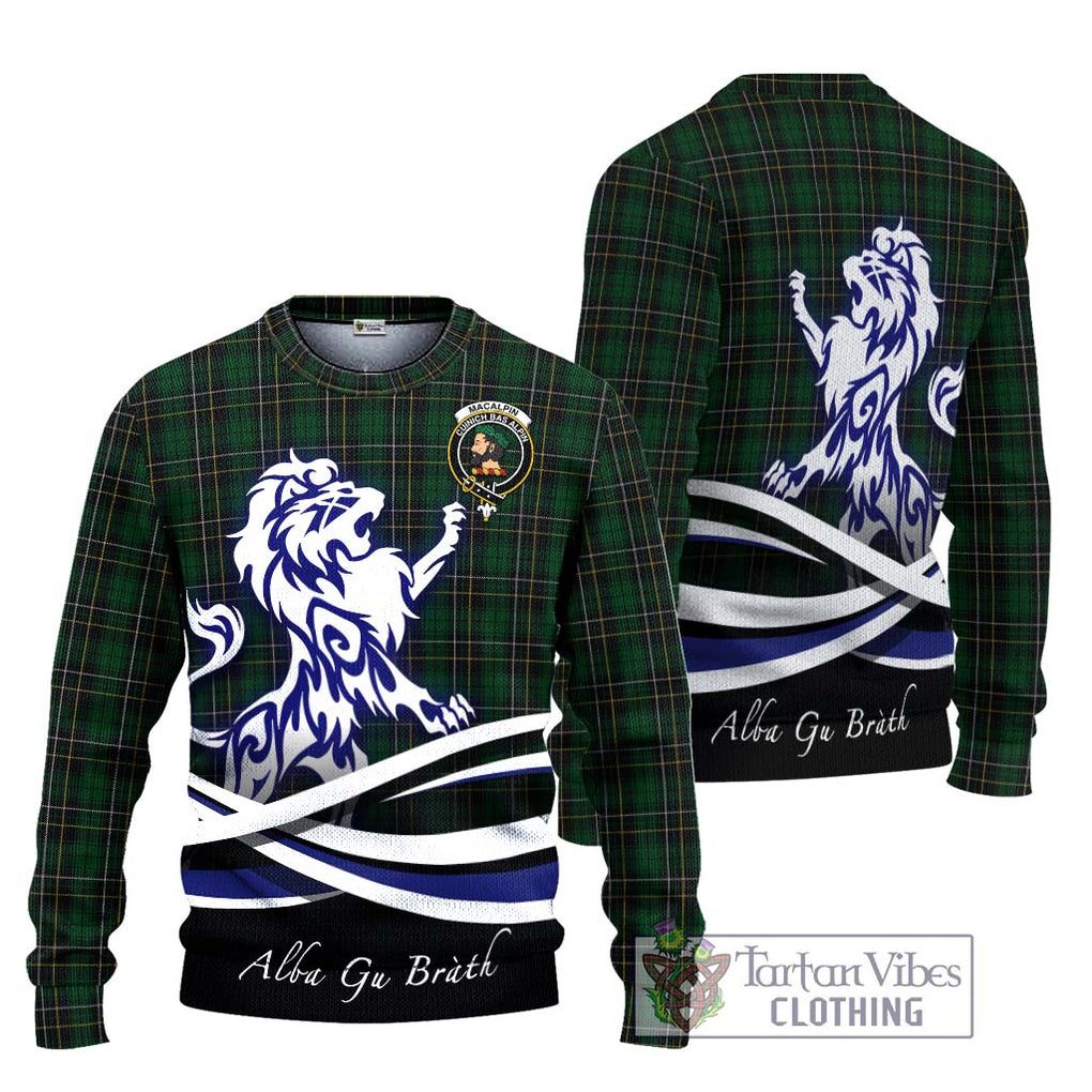 MacAlpine (MacAlpin) Tartan Knitted Sweater with Alba Gu Brath Regal Lion Emblem Unisex - Tartanvibesclothing Shop