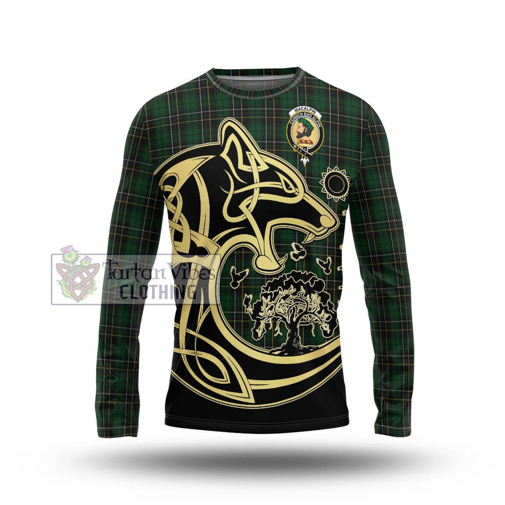 MacAlpine (MacAlpin) Tartan Long Sleeve T-Shirt with Family Crest Celtic Wolf Style Unisex - Tartan Vibes Clothing