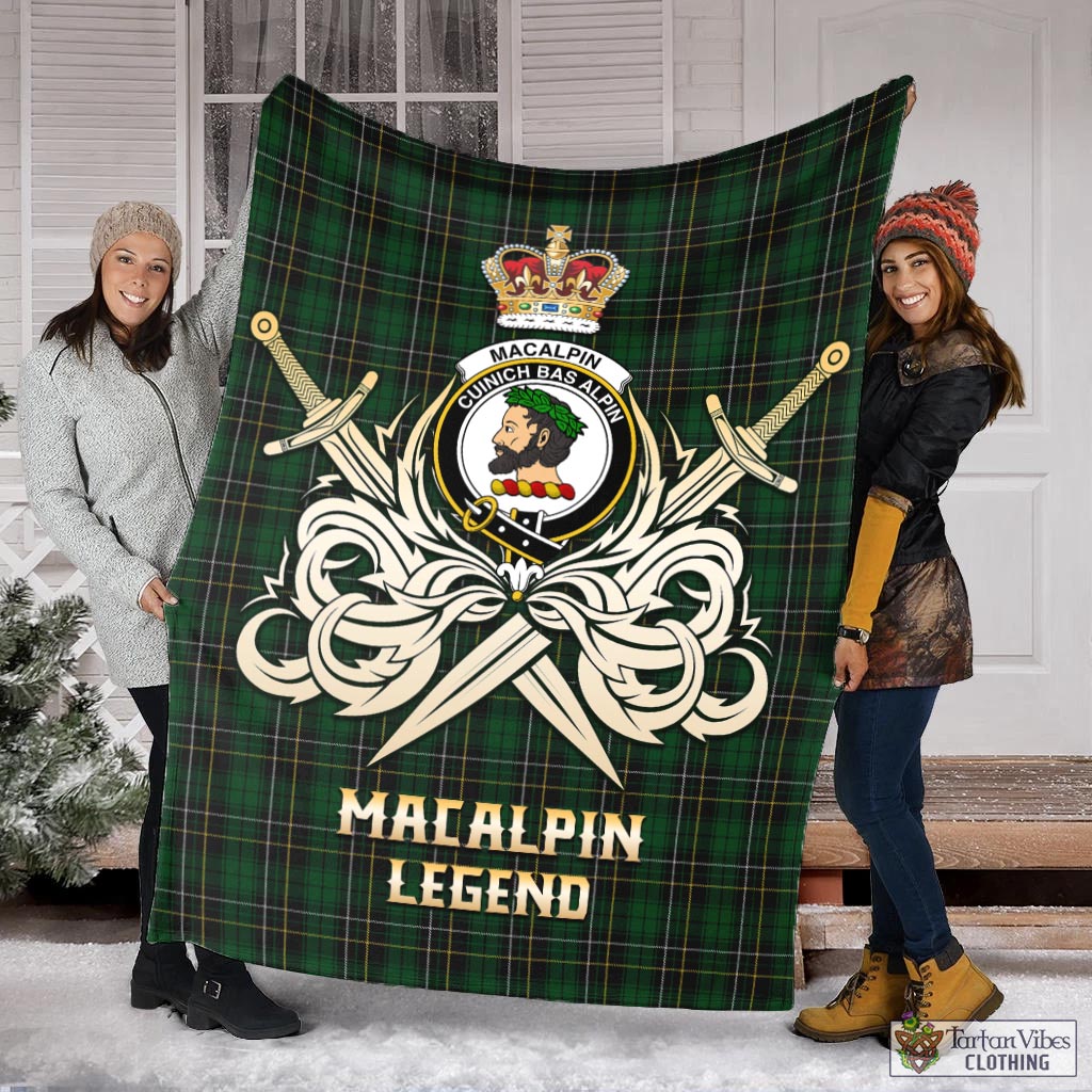 Tartan Vibes Clothing MacAlpin Tartan Blanket with Clan Crest and the Golden Sword of Courageous Legacy