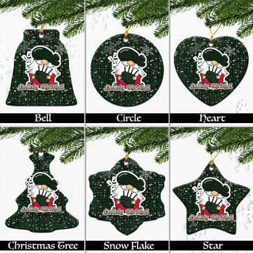 MacAlpine (MacAlpin) Tartan Christmas Ceramic Ornaments with Scottish Gnome Playing Bagpipes