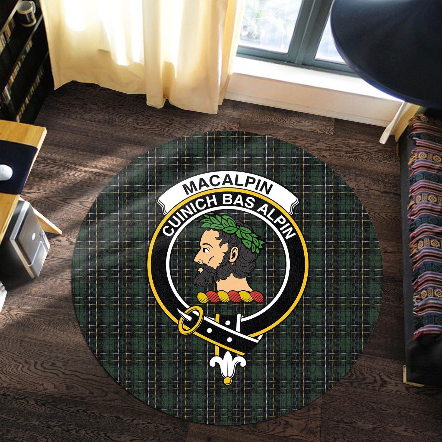 macalpin-tartan-round-rug-with-family-crest