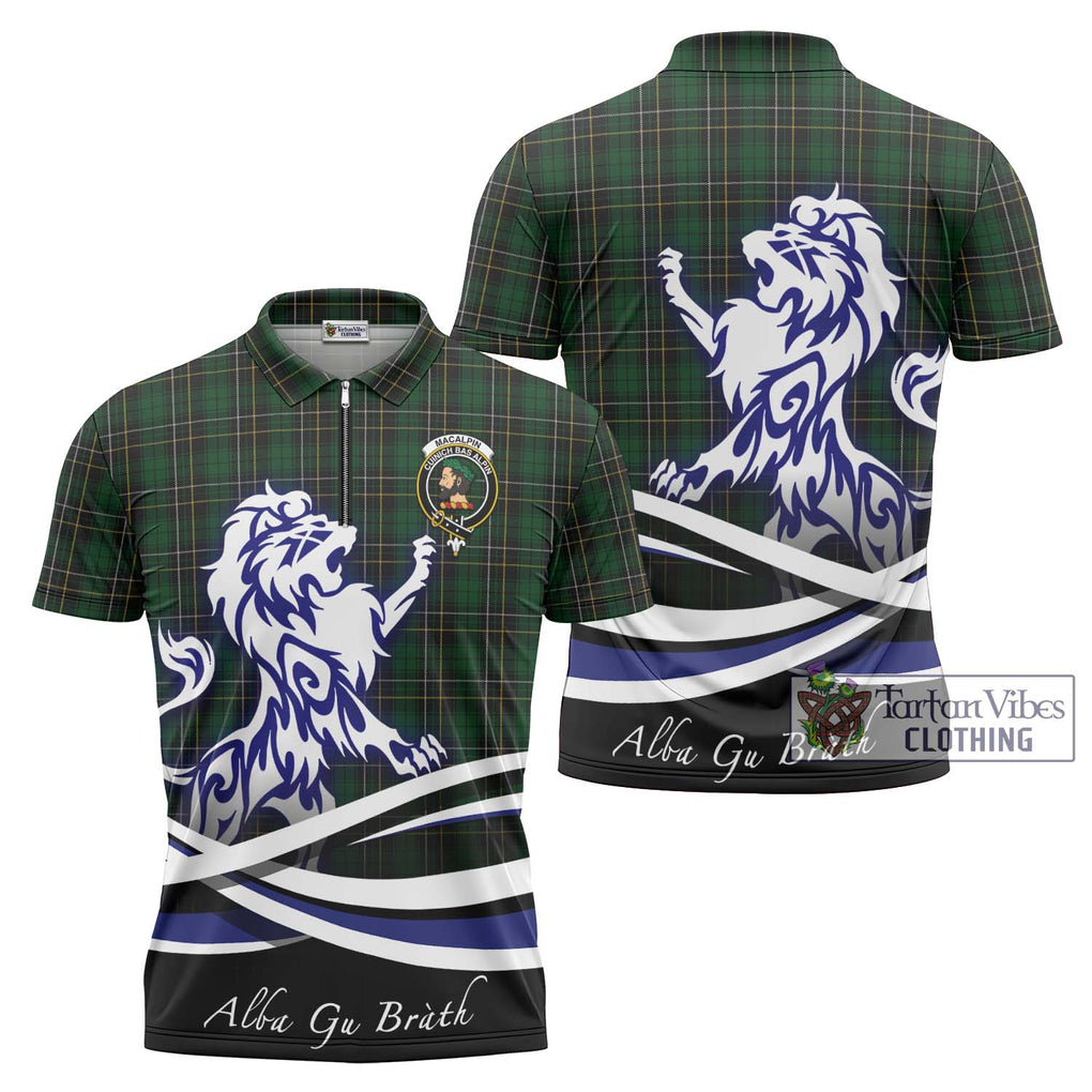 MacAlpine (MacAlpin) Tartan Zipper Polo Shirt with Alba Gu Brath Regal Lion Emblem Unisex - Tartanvibesclothing Shop