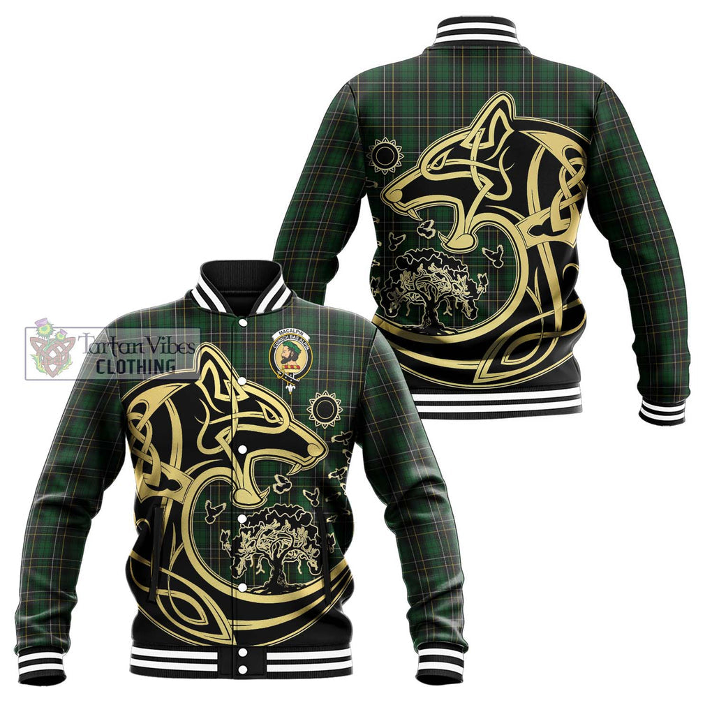 MacAlpine (MacAlpin) Tartan Baseball Jacket with Family Crest Celtic Wolf Style Unisex - Tartan Vibes Clothing