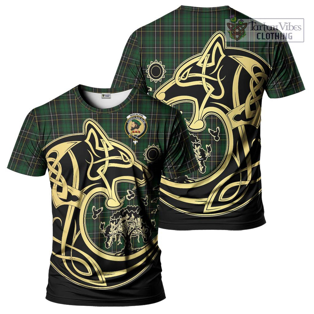 MacAlpine (MacAlpin) Tartan T-Shirt with Family Crest Celtic Wolf Style Kid's Shirt - Tartan Vibes Clothing