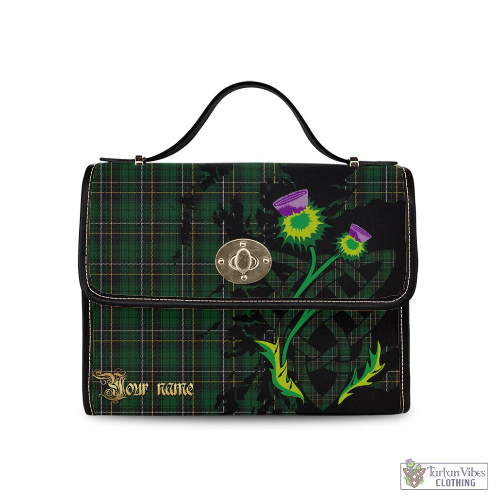 MacAlpine (MacAlpin) Tartan Waterproof Canvas Bag with Scotland Map and Thistle Celtic Accents Black Leather Strap One Size 10.5*20*27cm - Tartan Vibes Clothing