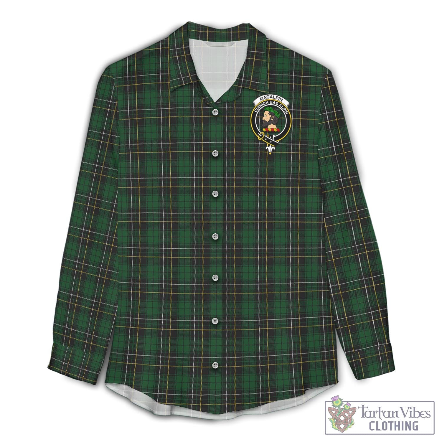Tartan Vibes Clothing MacAlpin Tartan Womens Casual Shirt with Family Crest