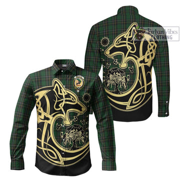 MacAlpine (MacAlpin) Tartan Long Sleeve Button Shirt with Family Crest Celtic Wolf Style