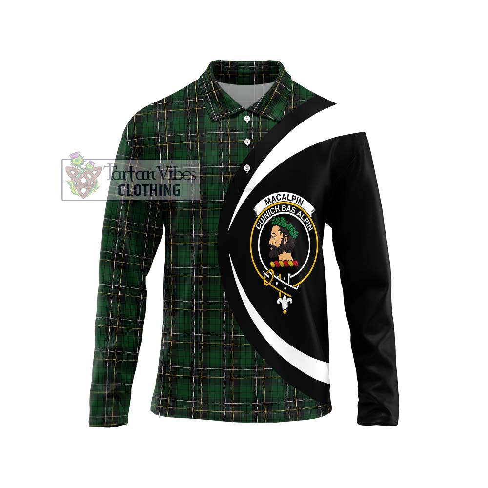 MacAlpine (MacAlpin) Tartan Long Sleeve Polo Shirt with Family Crest Circle Style Unisex - Tartan Vibes Clothing