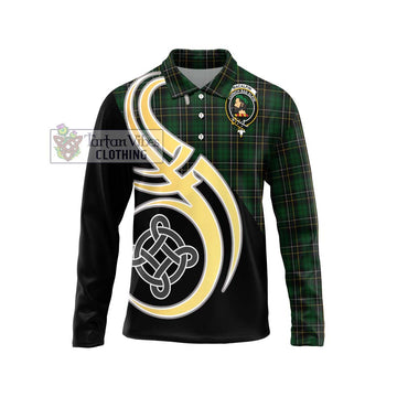 MacAlpine (MacAlpin) Tartan Long Sleeve Polo Shirt with Family Crest and Celtic Symbol Style