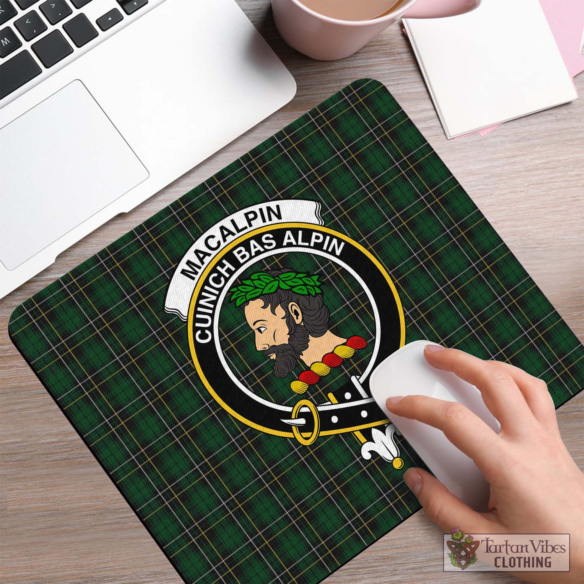 Tartan Vibes Clothing MacAlpin Tartan Mouse Pad with Family Crest