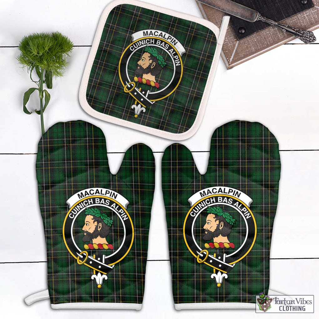 MacAlpine (MacAlpin) Tartan Combo Oven Mitt & Pot-Holder with Family Crest Combo 1 Oven Mitt & 1 Pot-Holder White - Tartan Vibes Clothing