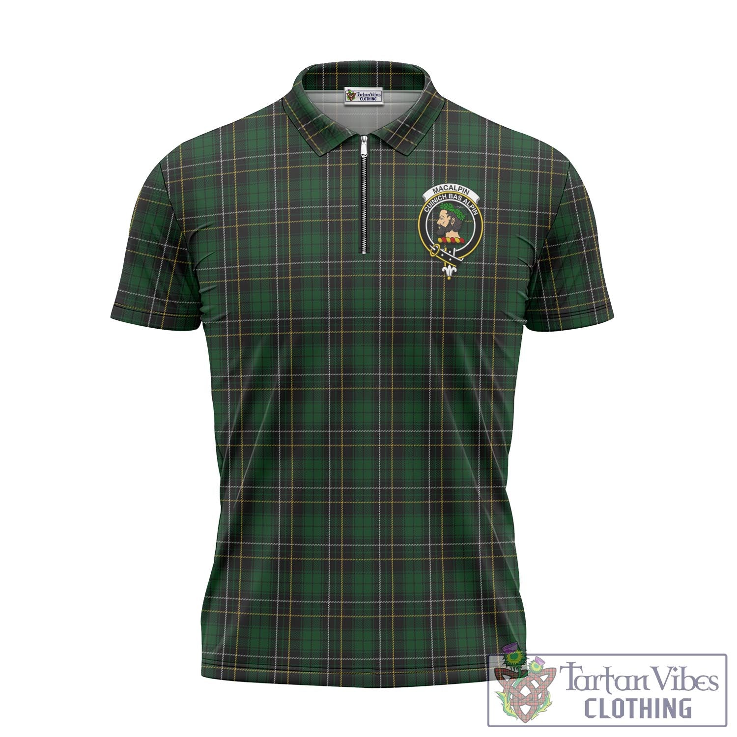 Tartan Vibes Clothing MacAlpin Tartan Zipper Polo Shirt with Family Crest
