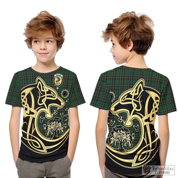 MacAlpine (MacAlpin) Tartan Kid T-Shirt with Family Crest Celtic Wolf Style