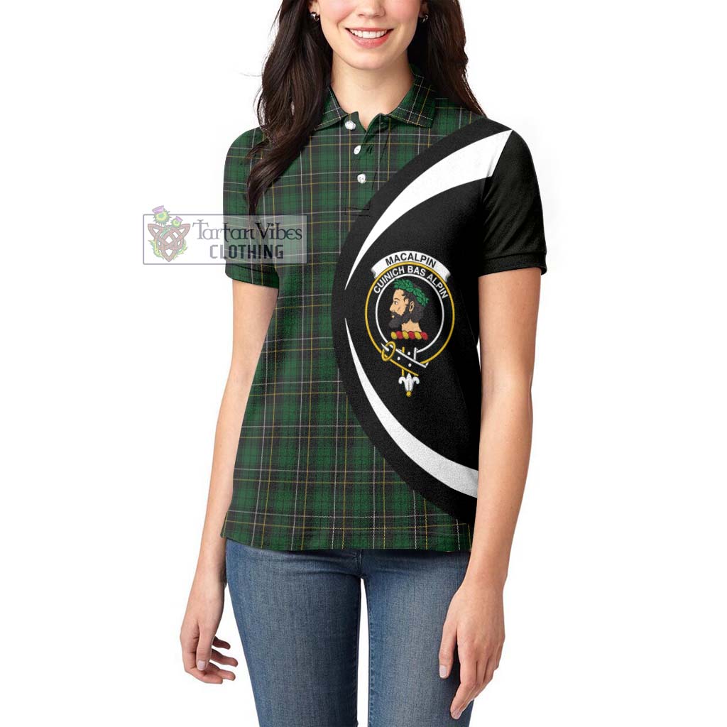 MacAlpine (MacAlpin) Tartan Women's Polo Shirt with Family Crest Circle Style - Tartan Vibes Clothing
