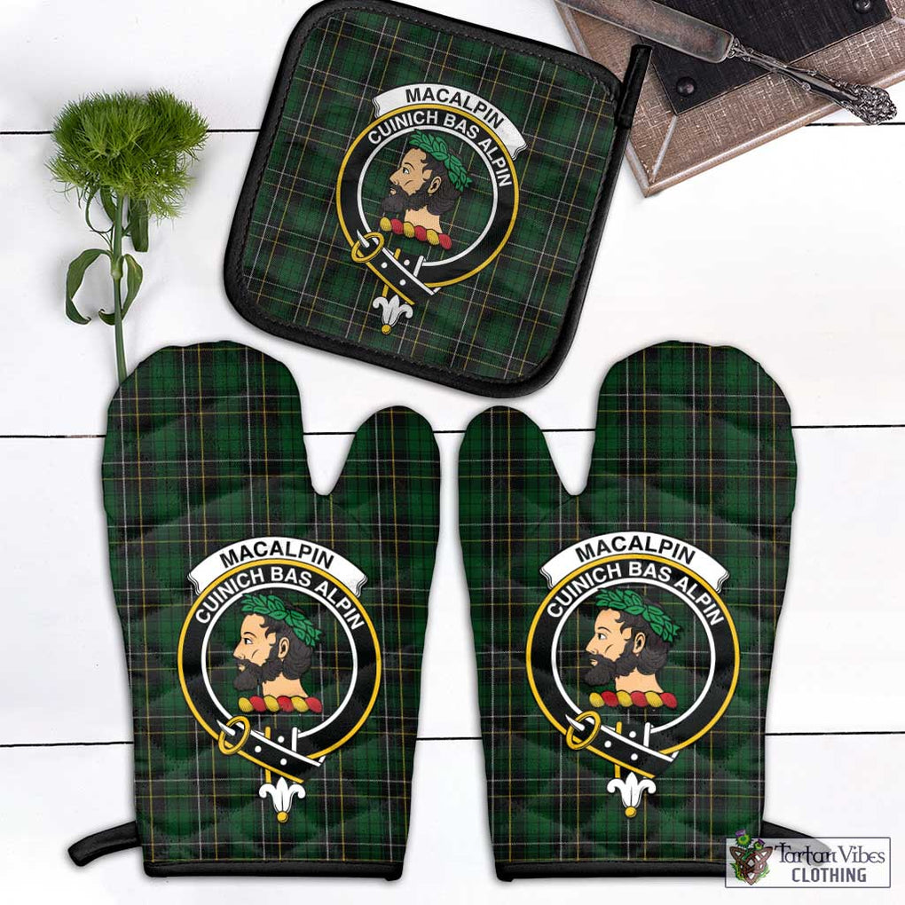 MacAlpine (MacAlpin) Tartan Combo Oven Mitt & Pot-Holder with Family Crest Combo 1 Oven Mitt & 1 Pot-Holder Black - Tartan Vibes Clothing
