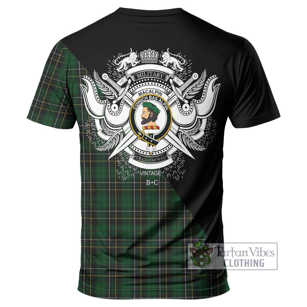 MacAlpine (MacAlpin) Tartan T-Shirt with Family Crest and Military Logo Style - Tartanvibesclothing Shop