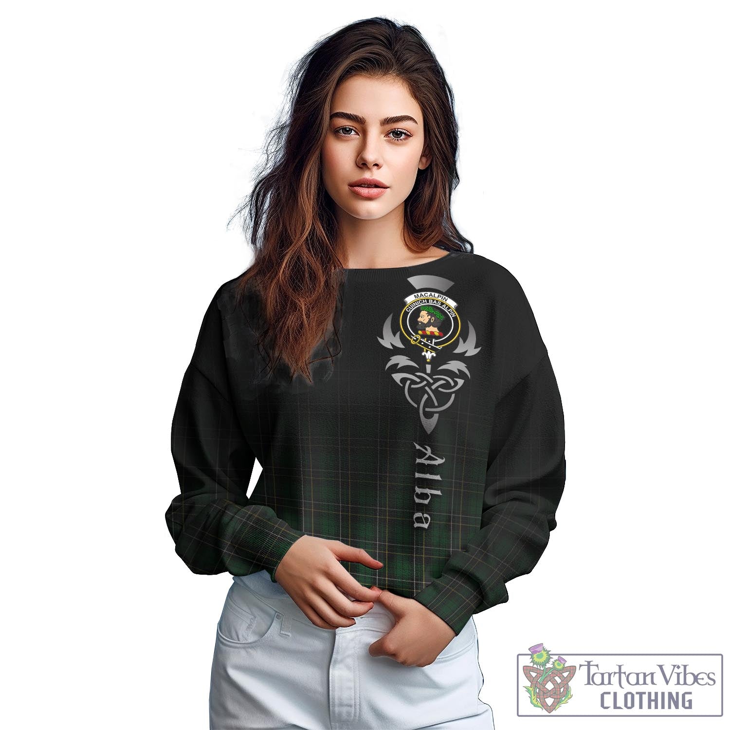 Tartan Vibes Clothing MacAlpin Tartan Sweatshirt Featuring Alba Gu Brath Family Crest Celtic Inspired