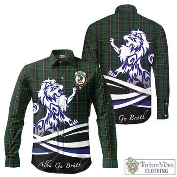 MacAlpin Tartan Long Sleeve Button Up Shirt with Alba Gu Brath Regal Lion Emblem
