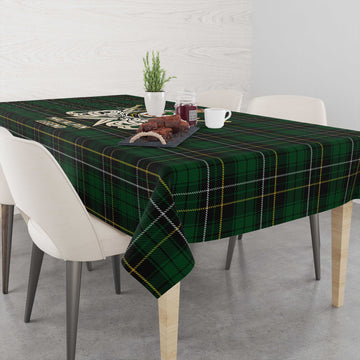 Tartan Vibes Clothing MacAlpin Tartan Tablecloth with Clan Crest and the Golden Sword of Courageous Legacy