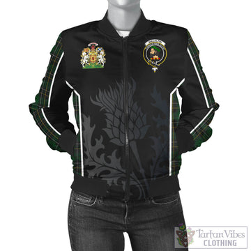 MacAlpin Tartan Bomber Jacket with Family Crest and Scottish Thistle Vibes Sport Style