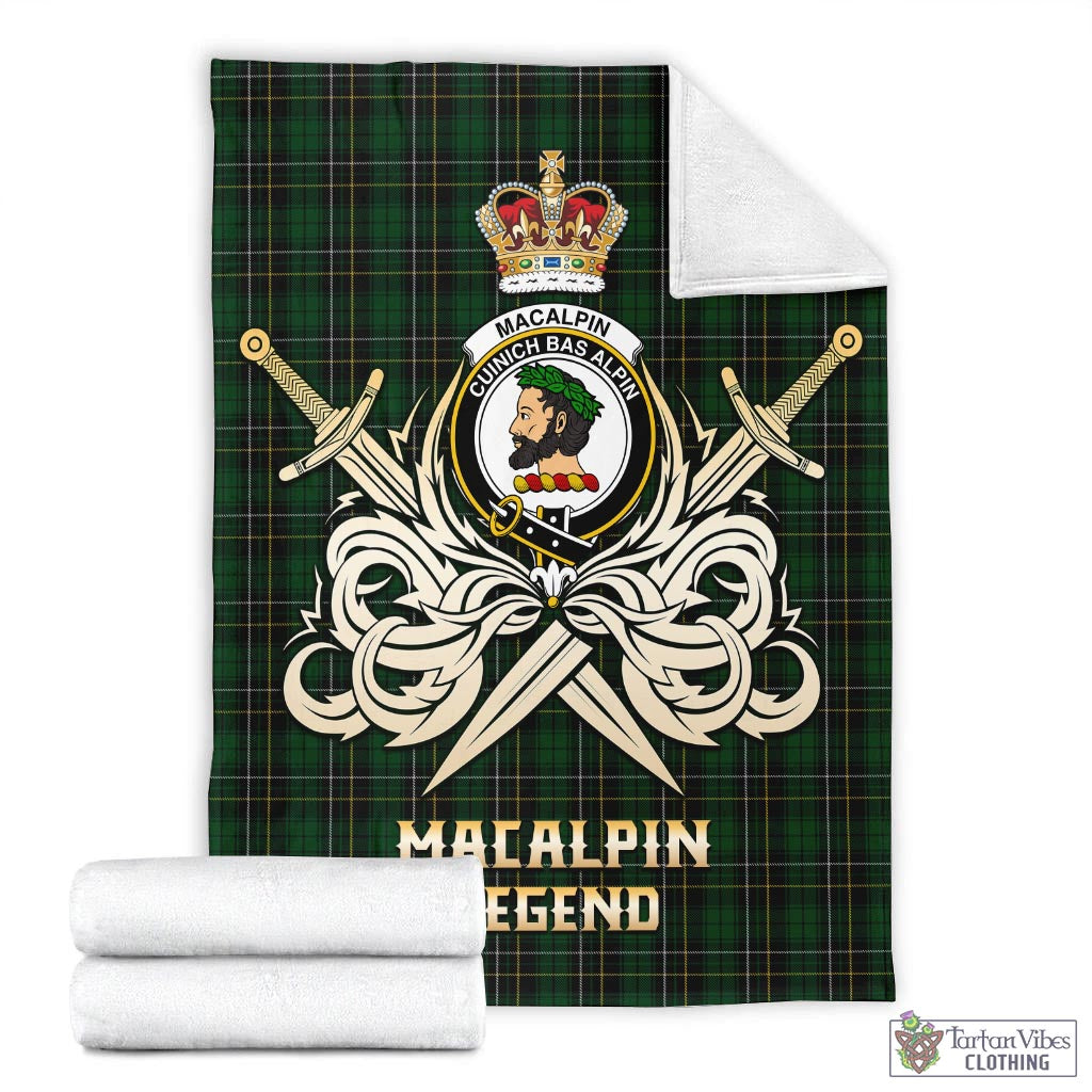 Tartan Vibes Clothing MacAlpin Tartan Blanket with Clan Crest and the Golden Sword of Courageous Legacy