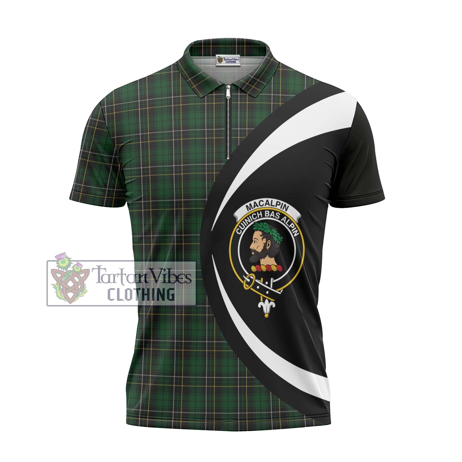 Tartan Vibes Clothing MacAlpin Tartan Zipper Polo Shirt with Family Crest Circle Style