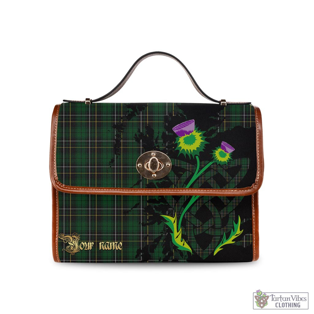 MacAlpine (MacAlpin) Tartan Waterproof Canvas Bag with Scotland Map and Thistle Celtic Accents Brown Leather Strap One Size 10.5*20*27cm - Tartan Vibes Clothing
