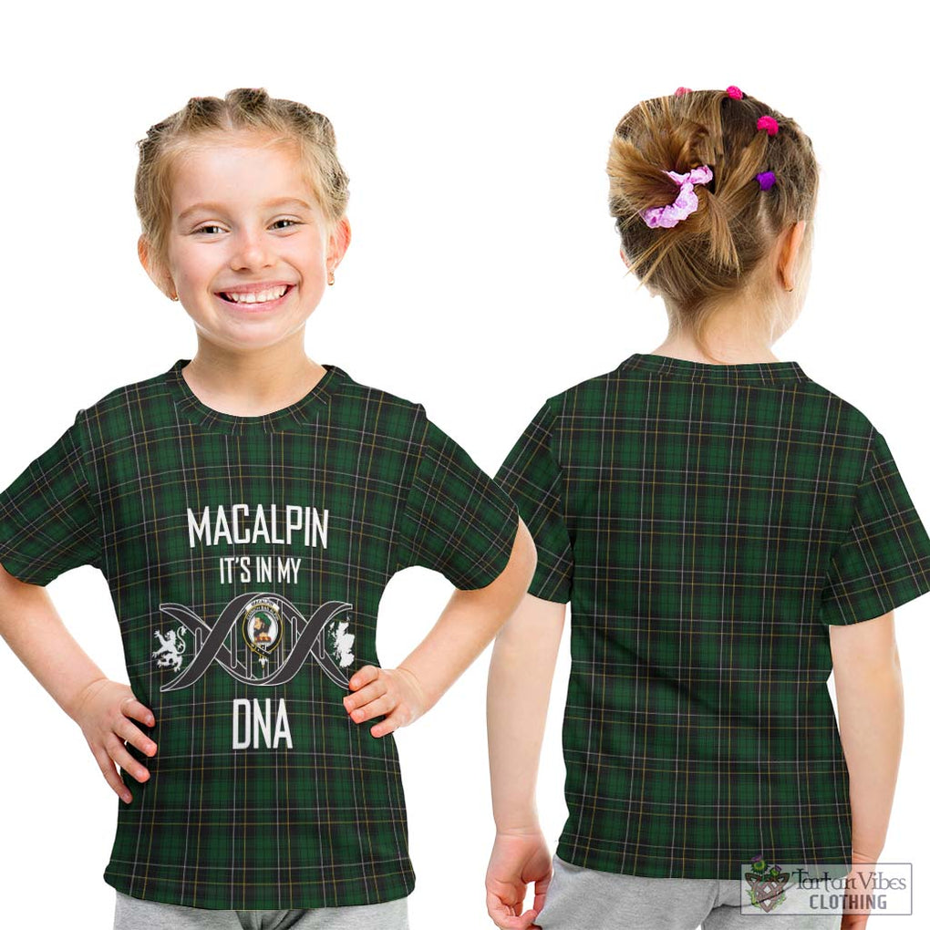 MacAlpine (MacAlpin) Tartan Kid T-Shirt with Family Crest DNA In Me Style - Tartanvibesclothing Shop